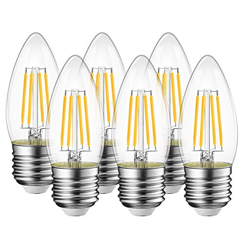LVWIT 4W E27 Filament LED Glühfaden C35, 2700K Warmweiß, Ersatz für 40W Glühlampe, ultrahell 470 lm, nicht dimmbar, Rustikalampe in Kerzenform, Filamentstil klar (6er Pack) von LVWIT