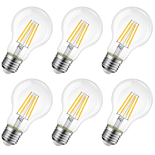 LVWIT 6.5W E27 Filament LED Glühfaden A60, 2700K Warmweiß, Ersatz für 60W Glühlampe, ultrahell 806 lm, Rustikalampe in Kolbenform, Filamentstil klar (6er Pack) von LVWIT