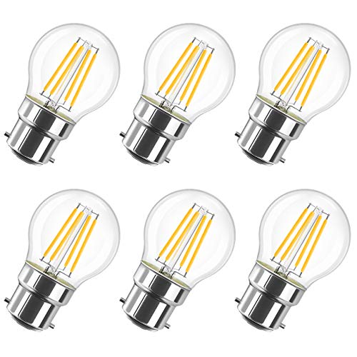 LVWIT 6W B22 Filament LED Glühfaden G45, 2700K Warmweiß, Ersatz für 60W Glühlampe, ultrahell 806 lm, Rustikalampe Filamentstil klar (6er Pack) von LVWIT