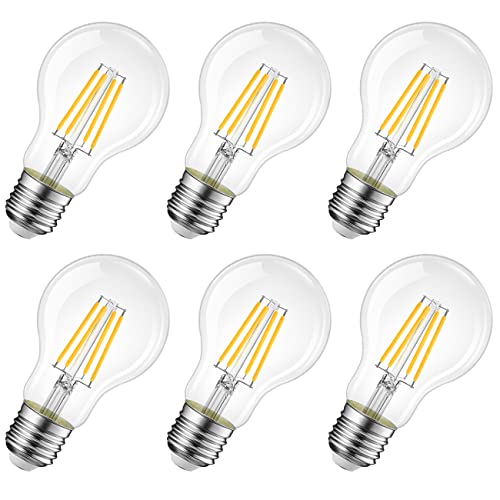 LVWIT E27 Lampe Warmweiss 6.5W Filament LED Glühbirne Glühfaden A60, 2700K Warmweiß, Ersatz für 60W Glühlampe, ultrahell 806 lm Fadenlampe, Rustikalampe in Kolbenform, Filamentstil klar (6er Pack) von LVWIT