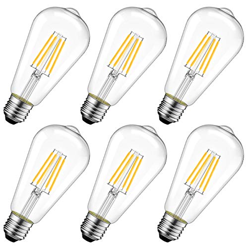 LVWIT 6.5W E27 Filament LED Glühfaden ST64, 2700K Warmweiß, Ersatz für 60W Glühlampe, ultrahell 806 lm, Rustikalampe in Kolbenform, Filamentstil klar (6er Pack) von LVWIT