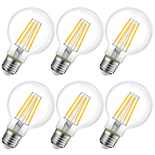 LVWIT 6.5W E27 Filament LED Glühfaden G80, 2700K Warmweiß, Ersatz für 60W Glühlampe, ultrahell 806 lm, Rustikalampe Filamentstil klar (6er Pack) von LVWIT