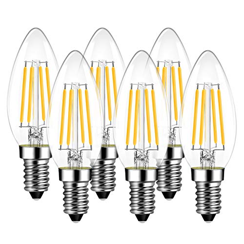 LVWIT 6er Pack E14 Kerze LED Lampe für Kronleuchter, E14 Glühfaden Retrofit Classic, 4W 470 Lumen ersetzt 40 Watt, 6500K Kaltweiß, Filament Fadenlampe, Glas, nicht dimmbar, 3 Jahre Garantie von LVWIT