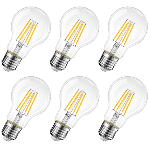 LVWIT 7.5W E27 Filament LED Glühfaden A60, 2700K Warmweiß, Ersatz für 75W Glühlampe, ultrahell 1055 lm, nicht dimmbar, Rustikalampe in Kolbenform, Filamentstil klar (6er Pack) von LVWIT