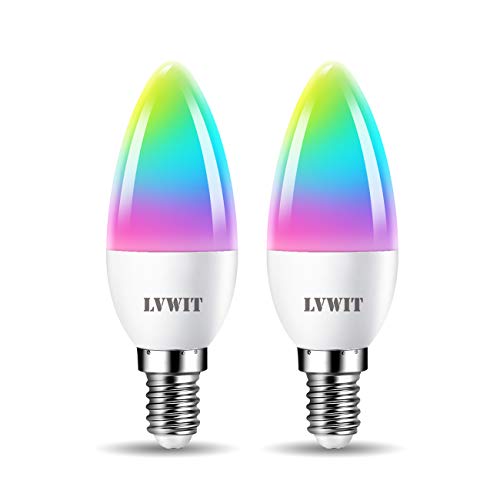 LVWIT Alexa Lampe E14 LED, Wlan Glühbirnen 4.9w Dimmbar Birne Bluetooth E14 Smart RGB LED 2700K-6500K 470LM, Kompatibel mit Google Home Alexa Echo, Kein Hub (2er Pack) von LVWIT