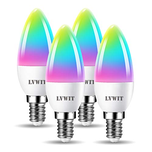 LVWIT Alexa Lampe E14 LED, Wlan Glühbirnen 4.9w Dimmbar Birne Bluetooth E14 Smart RGB LED 2700K-6500K 470LM, Kompatibel mit Google Home Alexa Echo, Kein Hub (4er Pack) von LVWIT