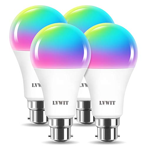 LVWIT B22 Wlan LED Lampe RGB, 12W ersetzt 100W, 1521lm, WiFi Smart Birne A70, kompatibel mit Alexa, Echo and Google Assistant, dimmbar via Tuya App (4er Pack) von LVWIT