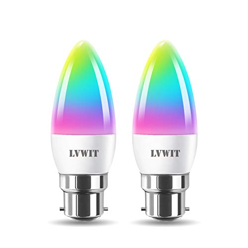 LVWIT B22 Wlan LED Lampe RGB, 5W ersetzt 40W, 470lm, WiFi Smart Kerze C37, kompatibel mit Alexa, Echo and Google Assistant, dimmbar via Tuya App (2er Pack) von LVWIT