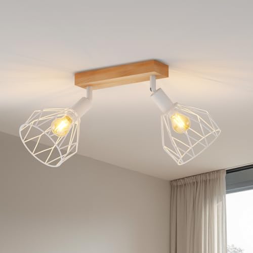 LVWIT Deckenleuchte 2 Flammig E14 Deckenlampe Flur Deckenstrahler Weiß Holz Deckenspot Wandstrahler Schwenkbar 350° für Wohnzimmer Schlafzimmer Küche (ohne Leuchtmittel) von LVWIT