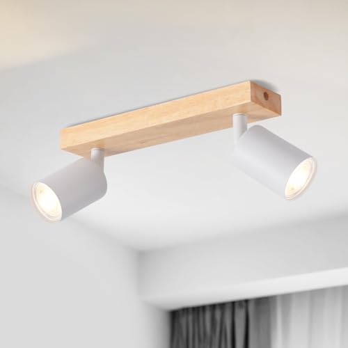 LVWIT Deckenleuchte LED 2 Flammig, Modern Deckenstrahler Schwenkbar, Spot Deckenleuchte Holz Weiß, GU10 Deckenlampe Spots für Küche, Schlafzimmer, Wohnzimmer (Ohne Leuchtmittel) von LVWIT