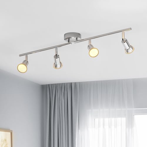 LVWIT Deckenleuchte LED Spotleuchte 4 Flammig GU10 Modern Chrom Deckenspot Schwenkbar 350° Drehbar Küchelampe Spot Strahler Decke Wohnzimmer Schlafzimmer Deckenstrahler (Ohne Leuchenmittel) von LVWIT