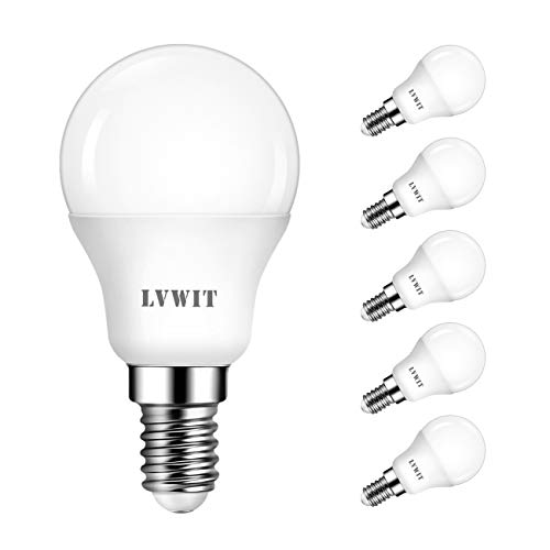 LVWIT E14 LED Lampe Kaltweiß Trofenform 4.5W 470lm, ersetzt 40W Glühbirne, P45 LED Leuchtmittel 6500K, 6er Pack von LVWIT