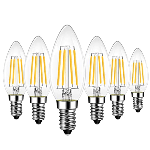 LVWIT E14 LED Warmweiß 7W, Kerzenlampe für Kronleuchter, Filament Glühbirne Kerzeform E14 1055LM 2700K, ersetzt 75W Halogenlampen, Classic Glühfaden, Nicht Dimmbar, 6er Pack von LVWIT