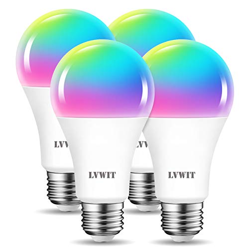 LVWIT E27 Wlan Alexa Bluetooth Lampen RGBCW, 12W ersetzt 100W, 1521lm, WiFi Smart Birne A70, kompatibel mit Alexa, Echo and Google Assistant, dimmbar via Tuya App (4er Pack) von LVWIT