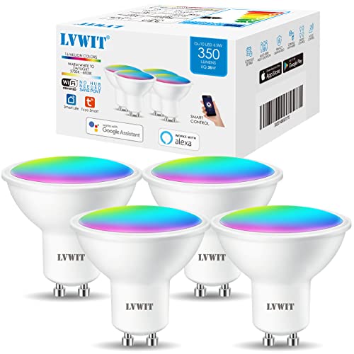 LVWIT GU10 Wlan LED Lampe RGB, 4.9W ersetzt 35W, 350lm, WiFi Smart LED Lampe Bluetooth, kompatibel mit Alexa, Echo and Google Assistant, dimmbar via Tuya App (4er Pack) von LVWIT