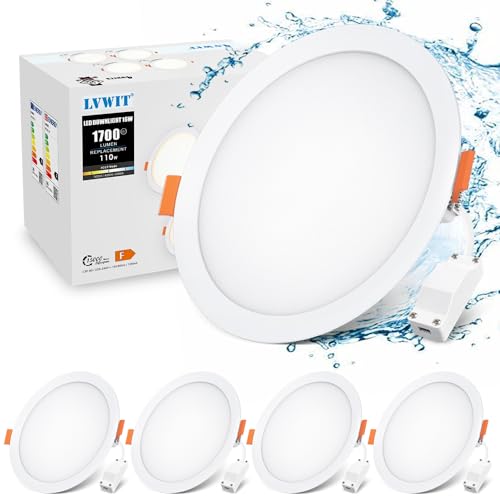 LVWIT LED Deckenspots Flach 230V, 16W 1700lm LED Einbaustrahler Dimmbar Ultra Flach Deckenstrahler, Warmweiß 3000K Neutralweiß 4000K Kaltweiß 6500K LED Spots für Badezimmer Wohnzimmer, 48mm, 4er Set von LVWIT