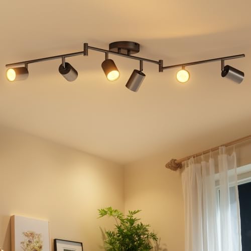 LVWIT LED Deckenstrahler 6 Flammig Schwarz Deckenleuchte Schwenkbar GU10 Deckenlampe Spot 6 Flammig Modern Strahler Deckenspot für Küche, Wohnzimmer, Schlafzimmer(Ohne Glühbirnen) von LVWIT