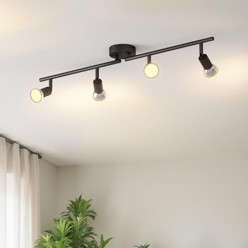 LVWIT LED Deckenstrahler Wohnzimmer Deckenleuchte 4 Flammig Schwarz Deckenlampe Spot - GU10 Deckenspot Schwenkbar 350° - Drehbar Küchelampe Spot Strahler Decke Schlafzimmer (Ohne Leuchenmittel) von LVWIT