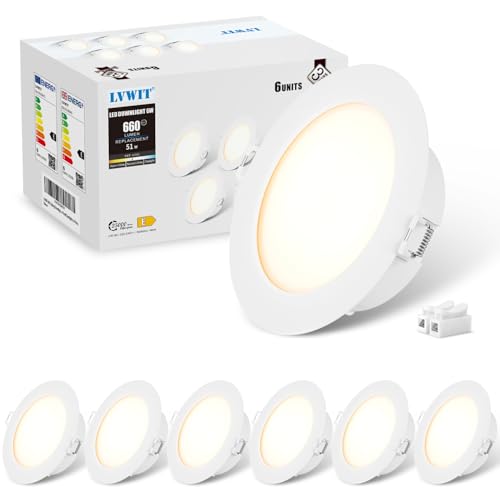 LVWIT 6er Set LED Einbaustrahler 230V 6W, 660 Lumen Einbaustrahler Flach, Neutralweiß 4000K LED Spot 90mm Bohrloch, Küchen Deckenspots, Badezimmer Einbauspots Weiß Ultra Flach von LVWIT