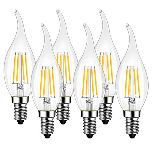 LVWIT LED Kerze Lampe E14, 470 lm, warmweiß 2700K, ersetzt 40 Watt, nicht dimmbar, Classic Kerzenform Filament, klar (6er Pack) von LVWIT