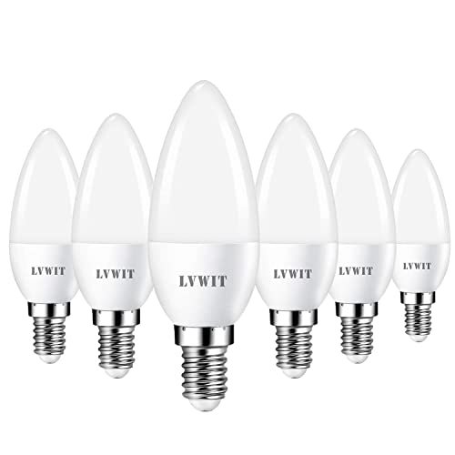 LVWIT LED Lampe E14, 470 lm, 6500K Kaltweiß, ersetzt 40 Watt, 4.9W LED Leuchtmittel in Kerzenform C37, matt (6er Pack) von LVWIT