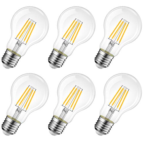 LVWIT LED Lampe E27, 470 lm, warmweiß 2700K, ersetzt 40 Watt, Classic Kolbenform Filament, klar (6er Pack) von LVWIT