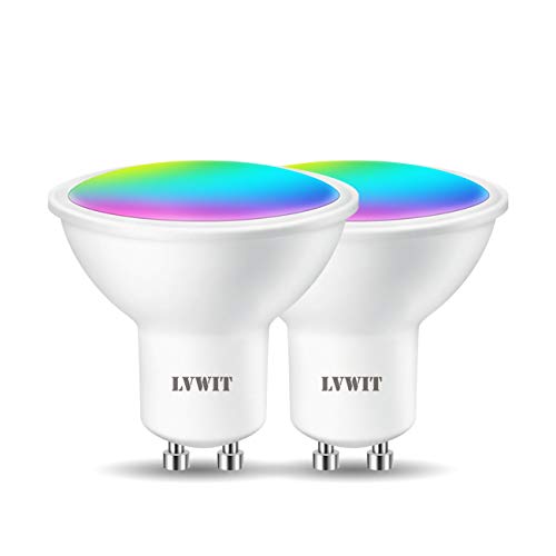 LVWIT Alexa Glühbirnen GU10, Wlan Alexa Smart Lampe, 4.9W Entspricht 35W, RGB+Warmweiß und Kaltweiß, Dimmbar per App oder Sprache, Kompatibel mit Alexa/Google Home, Kein Hub Benötig, 2 Pack von LVWIT