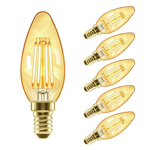 LVWIT Vintage Glühbirne E14 Kerzenlampe, 4W 410 Lumen ersetzt 40 Watt, 2500K Warmweiß für Kronleuchter Hänge Kristalllampe, nicht dimmbar, 3 Jahre Garantie, 6er Pack von LVWIT
