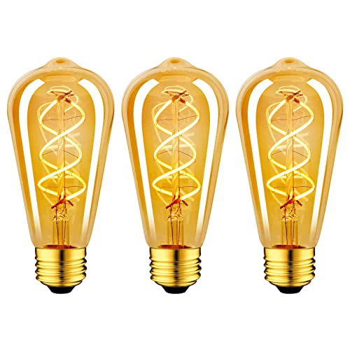 LVWIT Vintage Glühbirne E27 ST64 LED 4.9W Warmweiss 2200K Antike Wicklung Filament LED Glühlampe für Nostalgie und Retro Beleuchtung im Haus Café Bar - 3er Pack von LVWIT