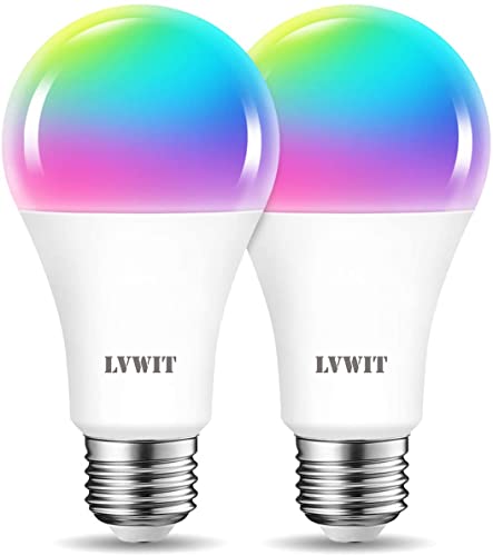 Smart Wifi Led Birne Geführte Birne 12W RGB A70 Bunte Fernsteuerungslampe Bluetooth Glühbirne E27 1521LM via App Dimmbar, kompatibel mit Google Assistant und Amazon alexa Echo und Echo Dot, 2pack von LVWIT