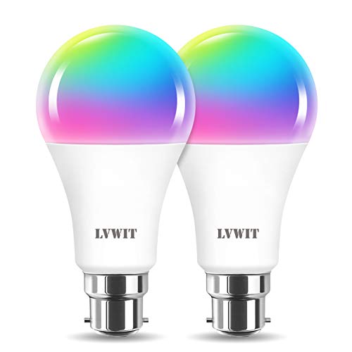 WLAN Smart Alexa Lampe 12W B22 RGB Dimmbare LED Glühbirne A70 steuerbar Kompatibel mit Smartphone Amazon Alexa Google-Startseite 100W Äquivalent Kein Hub erforderlich 2 Stück von LVWIT