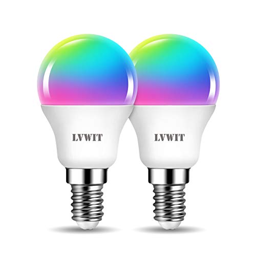 WLAN Smart Led Lampe, E14 5W Dimmbar Bluetooth Glühbirne G45 40w Leuchtmittel Mehrfarbige RGB Wifi Birne Sprachsteuerung, Kompatibel mit Amazon Alexa Echo,Echo Dot Google Assistant, 2 Pack von LVWIT