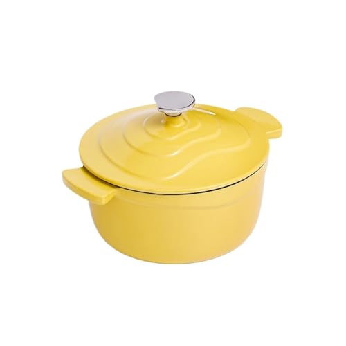 LVYUDS 1.4 Quart Gusseisen Topf, Binaurales Design Dutch Oven Kompatibel mit Gas Induktion Geeignet Auflauftopf Gedünstet Gerichte Wasserlos Küche (Color : Gelb) von LVYUDS