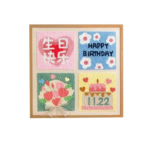 LVYUDS Geburtstag Basteln Stanznadel Set Diy Datum, Anfänger Material-Pakete Punch Needle Set mit Anleitung Selbstgemachtes Geschenk Heim-Deko Ohne Rahmen(50cm) von LVYUDS