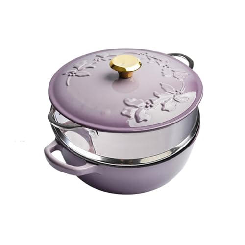 LVYUDS Gusseisen Topf mit Deckel, Doppelte Griffe Antihaft Emailliert Dutch Oven mit Dampfer Induktion Kocher Kompatibel Ideales Geschenk für Köche (Color : Purple, Size : 2.8L+Steamer) von LVYUDS