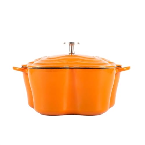 LVYUDS Herzform Dutch Oven, Emailliert Gusseisen Topf Doppelte Griffe Induktion Kocher Kompatibel Geeignet Suppe Eintopf Ideal Geschenk für Köche (Color : Orange, Size : FLOWERS_22CM) von LVYUDS