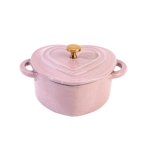 LVYUDS Herzform Dutch Oven, Emailliert Gusseisen Topf Doppelte Griffe Induktion Kocher Kompatibel Geeignet Suppe Eintopf Ideal Geschenk für Köche (Color : Pink, Size : HEART SHAPE_2.4L) von LVYUDS