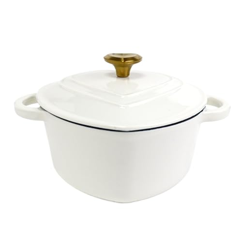 LVYUDS 10pcs Herzform Dutch Oven, Emailliert Gusseisen Topf Doppelte Griffe Induktion Kocher Kompatibel Geeignet Suppe Eintopf Ideal Geschenk für Köche (Color : White, Size : HEART SHAPE_2.4L) von LVYUDS
