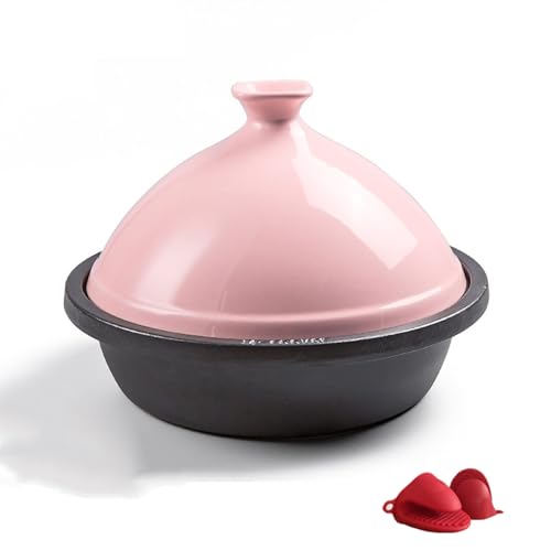 LVYUDS Japanisch Tajine Topf, 11,8 Zoll Keramik Marokko Kasserolle Kegelförmig Deckel Haushalt Suppe Topf Kompatibel mit Induktion Kocher Gas(Color:Pink) von LVYUDS