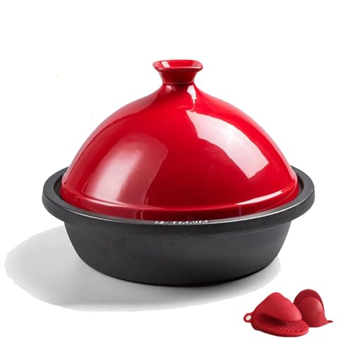 LVYUDS Japanisch Tajine Topf, 11,8 Zoll Keramik Marokko Kasserolle Kegelförmig Deckel Haushalt Suppe Topf Kompatibel mit Induktion Kocher Gas(Color:Rot) von LVYUDS