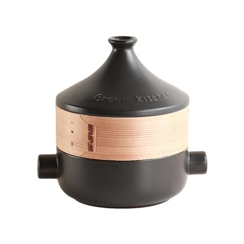 LVYUDS Keramik 2,2 Quart Tajine Topf, Marokko Kasserolle Kegelförmig Deckel Japanisch Dampfer Kompatibel mit Gas öfen Geeignet für Kochen Suppe Haferbrei Fleisch(Color:Black,Size:2.5L_TAJI POT+STEAMER von LVYUDS