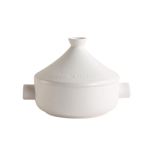 LVYUDS Keramik 2,2 Quart Tajine Topf, Marokko Kasserolle Kegelförmig Deckel Japanisch Dampfer Kompatibel mit Gas öfen Geeignet für Kochen Suppe Haferbrei Fleisch(Color:White,Size:2.5L_TAJI POT) von LVYUDS