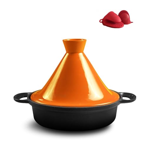 LVYUDS Marokkor Tajine Topf mit Konischer Deckel, Gusseisen Emaille Kasserolle für Kochen, Tajine Induktion Geeignet Tontopf Reis Gedünstet Fleisch(Color:Orange) von LVYUDS