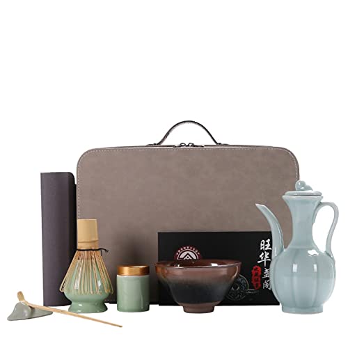 LVYUDS Song-Dynastie Matcha Set 7-Teiliges Set Keramik Handgehalten Topf Schale mit Teepulver Traditionell Matcha Besen Set Bambus Geschenkbox für älteste(A-model) von LVYUDS