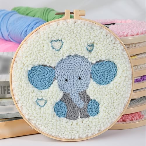 LVYUDS Tier Serie Punch Needle Set Handgefertigt Material Bausatz, für Kinder Anfänger Stanznadel Set Garn Malen Heim Geburtstagsgeschenk(Elephant-b) von LVYUDS