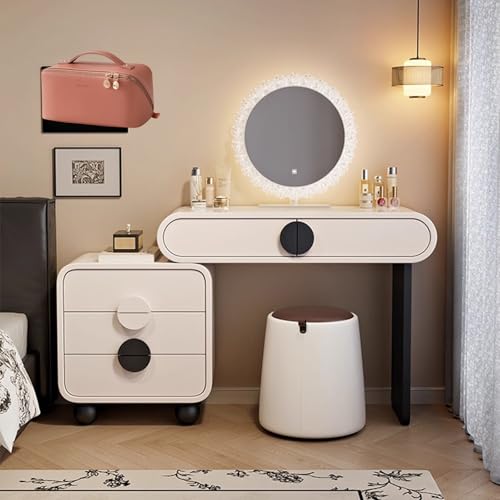 LVYWEX Frisiertisch, Schminktisch Mit Spiegel Und LED-Leuchten Mit 5 Schubladen Und Hocker Für Schlafzimmer Und Wohnzimmer(80cm) von LVYWEX