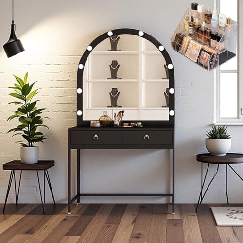 LVYWEX Frisiertisch Mit Beleuchtung, Schminktisch Mit Spiegel, 2 Schubladen, Schminktisch-Organizer Aus Durchsichtigem Kunststoff Für Hochzeitsfotografiestudios(C,120cm) von LVYWEX