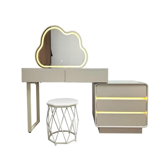 LVYWEX Schminktisch Mit LED-Beleuchtung Spiegel Mit Stuhl 5 Schubladen Modern Kosmetiktisch Aus Holz von LVYWEX