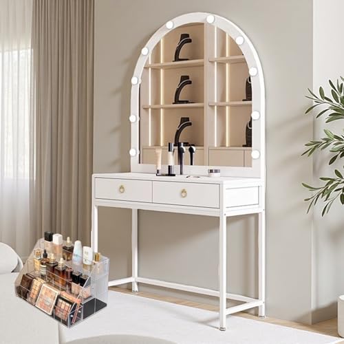 LVYWEX Schminktisch Mit Spiegel Und Beleuchtung, 2 Schubladen, Schminktisch-Organizer Aus Durchsichtigem Kunststoff Für Hochzeitsfotografiestudios(A,100cm) von LVYWEX