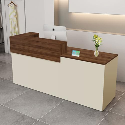 Modern Reception Desk,Computer Workstation,with Drawers and Open Shelves,Suitable for Salons, Offices, Lobbies, Retail Stores, and Home Offices(Brown+Beige/Right,63" W) von LVYWEX